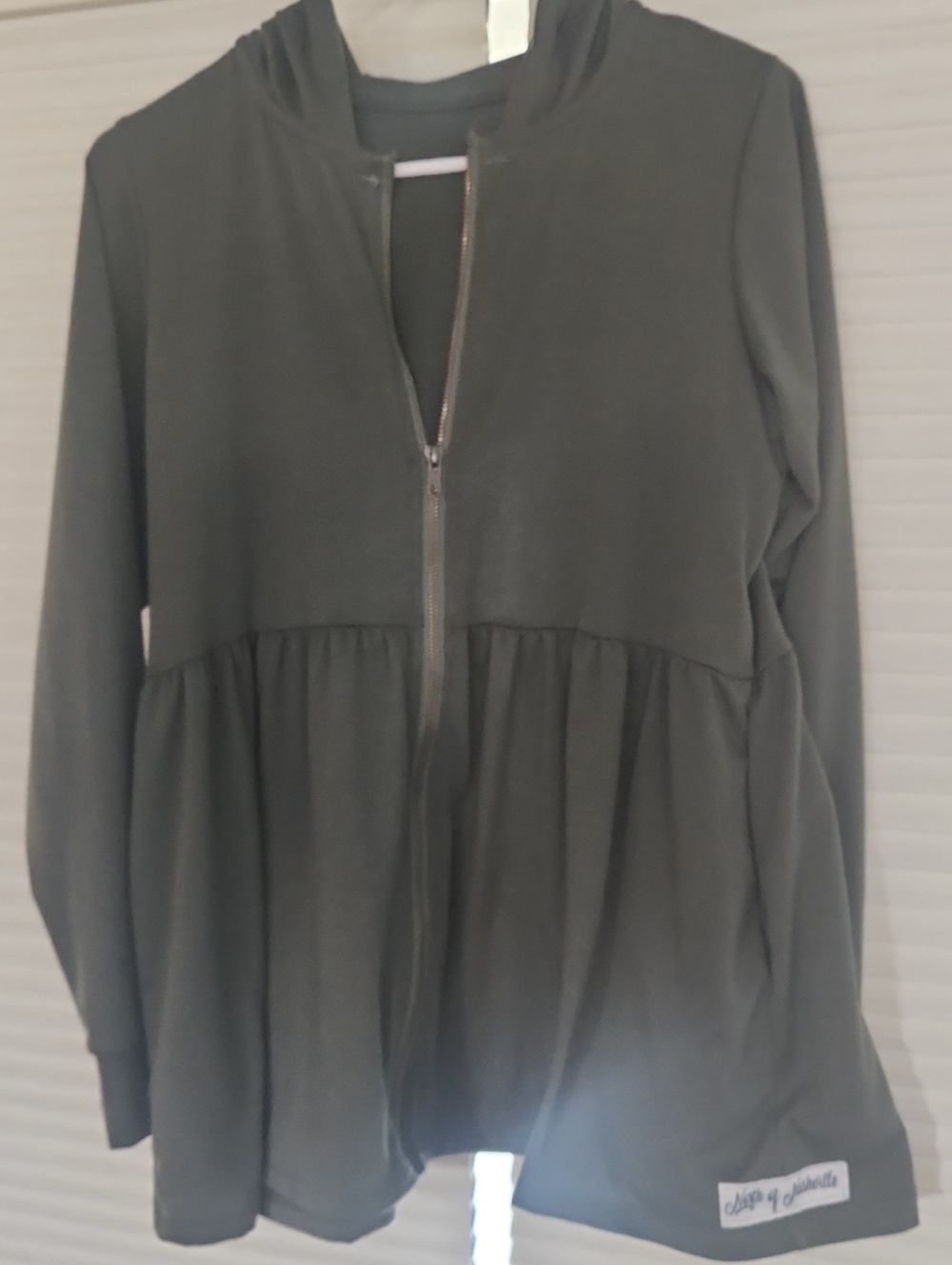 Women's Olive Green Zip-Front Gathered Hoodie Jacket